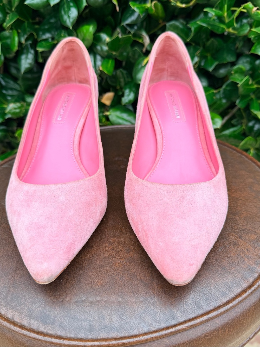 ANTONIO MELANI Pink Suede Pointed-Toe Flats